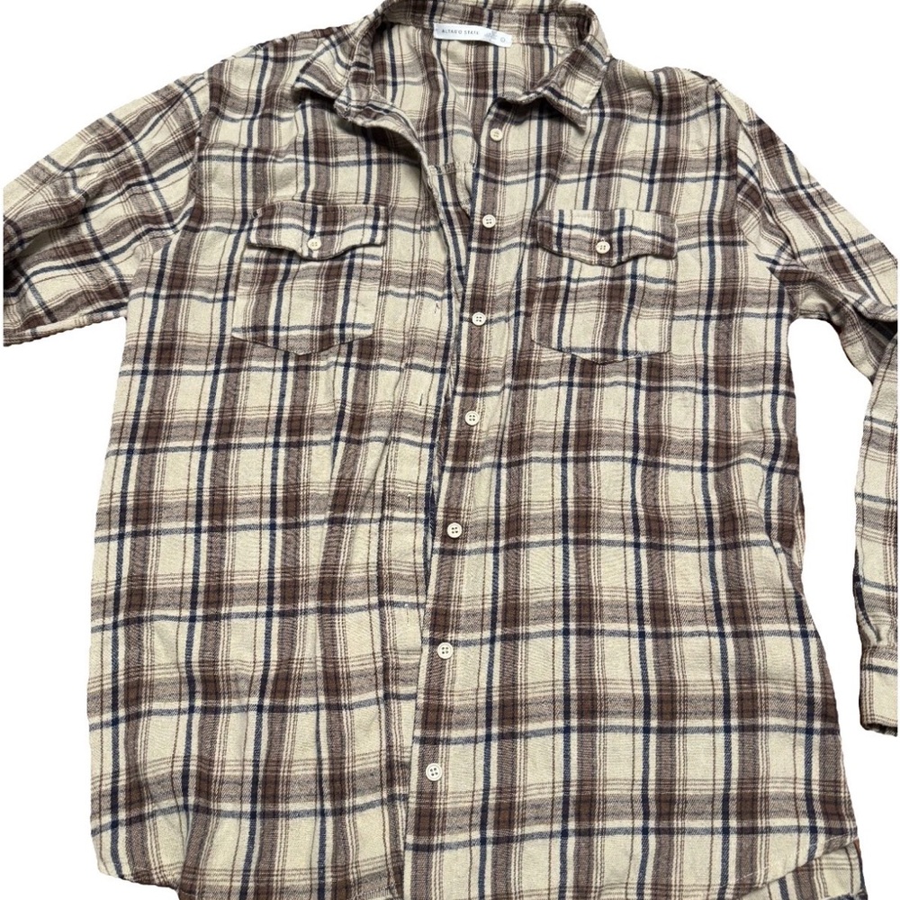 Womens Altar’d State Large L Brown Oversized Flannel Super Soft Pockets